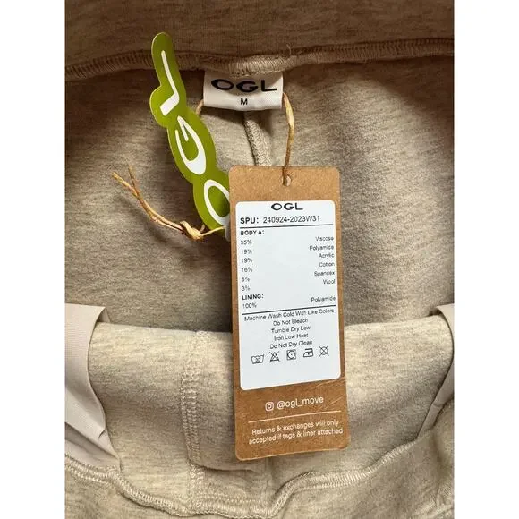 NWT OGL FuzzLuxe Beige High Rise Straight Leg Pull On Pleated Pants Medium - Picture 6 of 6